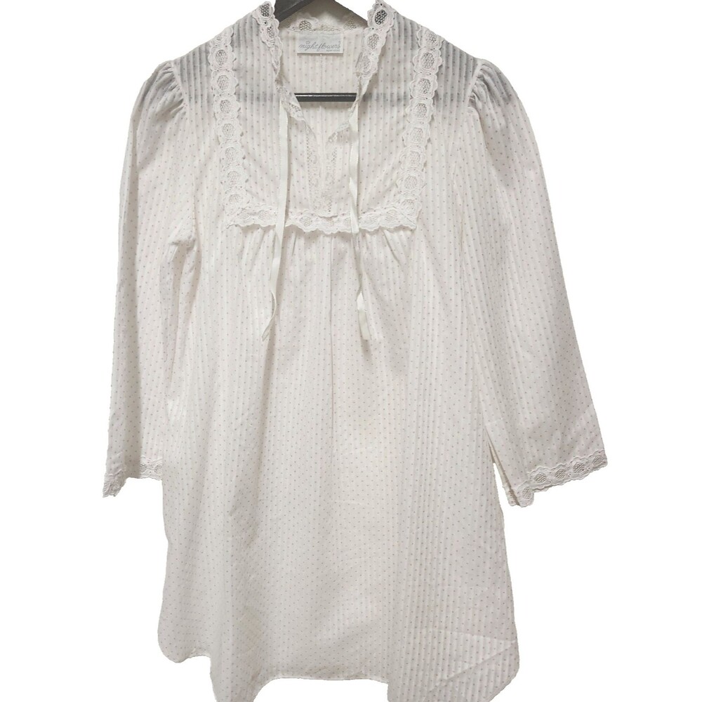 Vintage Night Flowers NY Womens Floral Print Lace Trim Sleep Dress Pink Polkadot